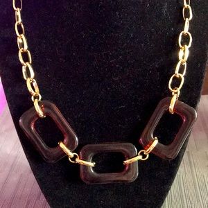 Avon Gold Tone Brown Rectangle Tortoise Shell Stylish Chain Link Choker Necklace